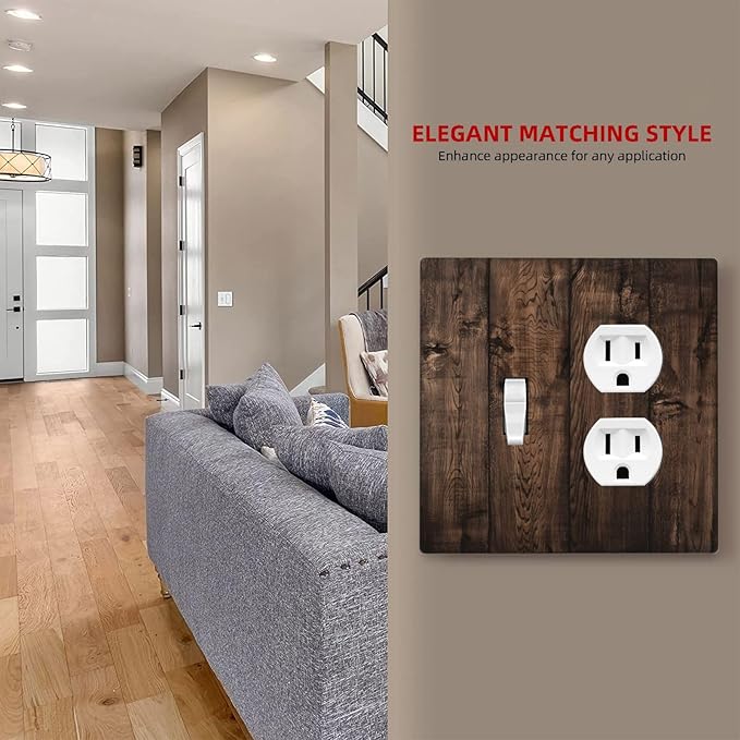 Rustic Brown Wood Plank Vintage Wooden Texture Print Wallplates 1 Toggle 1 Duplex Switch Plate Electrical GFCI Faceplate Decorative Light Switch Covers for Farmhouse Home Decor