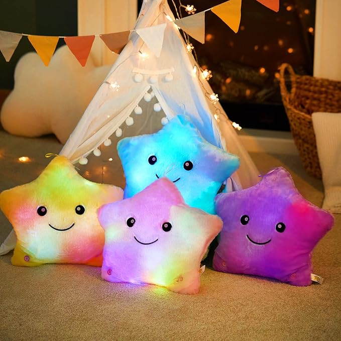 WEWILL 13'' Creative Twinkle Star Glowing LED Night Light Plush Stuffed Animals Toys Birthday Christmas Holiday Valentines Gifts for Toddlers Girls(Blue)