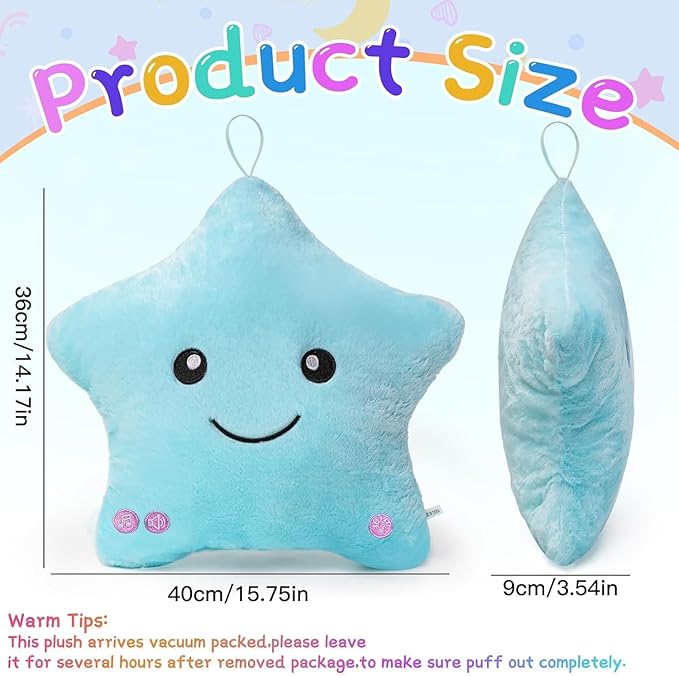 Subao Sensory Toys for Kids with Autism,14" Soft Toddler Pillow With Light &Music,Plush Star Night Light,Light Up Adhd Autism Sensory Products,Birthday Xmas Easter Gifts for Boys 3 4 5 6 7 8 9 10 Blue
