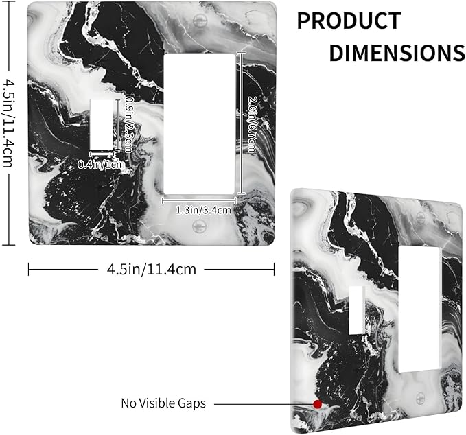 Ink Painting Marble Black White Abstract Luxurious Print Outlet Covers 1 Toggle 1 Rocker Combination Decorative Wall Plate Electrical Switch Plates Light Switch Cover Plate for Kitchen Office Decor