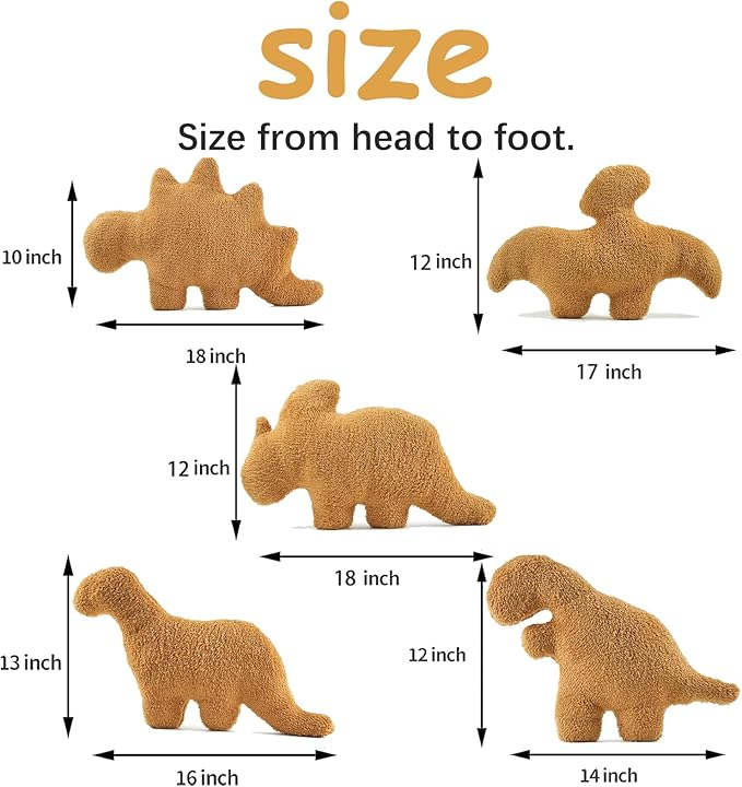 5 Packs Dino Nugget Pillow Plush, Large Dinosaur Chicken Nugget Pillow Stuffed Animal Plush Toy, Dino Nugget Dinosaur Theme Party Decoration Birthday Christmas Valentines Day Gift for Kids Boys Girls