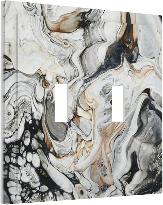 Black Gold Marble Texture Modern Abstract Print Decorative Switch Plates 2 Gang Double Toggle Outlet Light Switch Cover Wall Plate Electrical Faceplate for Bathroom Kitchen Decor