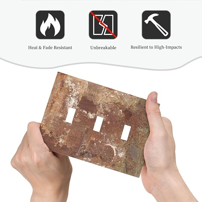 Decorative Switch Plates Shabby Old Aged Rusty Antique Brass Metal 3 Gang Wall Plate Triple Toggle Light Switch Cover Faceplate Electrical Wall Panels For Farmhouse Cabin Decor