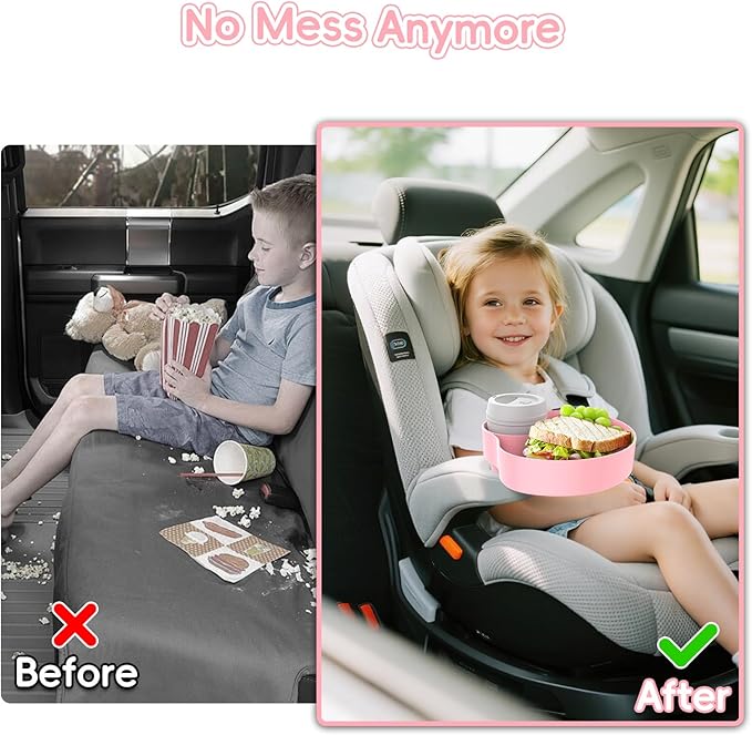 Kids Car Seat Tray, Travel Tray with Cup Holder for Toddler, Kids Car Seat Food Snack Holder for Road Trip, Stroller snack Organizer travel must haves - Pink Color
