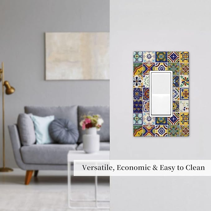 Yellow Mexican Moroccan Sun Tile 1 Gang Decorator Light Switch Cover Single GFCI/Rocker Outlet Switch Wall Plate for Dimmer,USB Outlet Mid Size