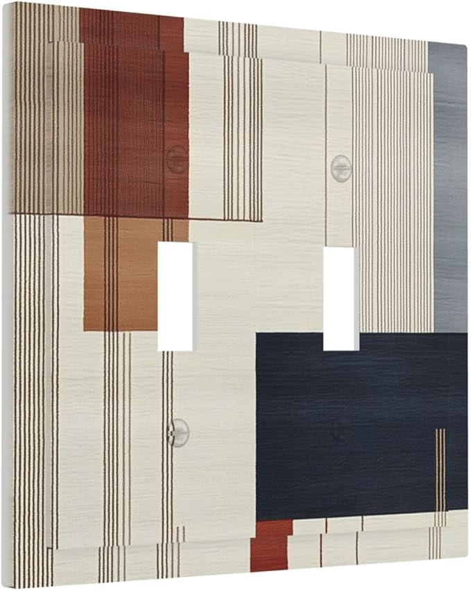 Abstract Geometric 2 Gang Light Switch Cover Modern Squares Double Toggle Wall Plate Decorative Electrical Switchplate Covers for Country Bedroom Kitchen Living Room Home Decor