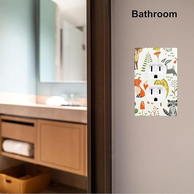 Woodland Forest Animals 1-Gang Duplex Wall Plate, Mushroom Berries Tree Outlet Cover for Kids Room, Nursery, Playroom & Cabin