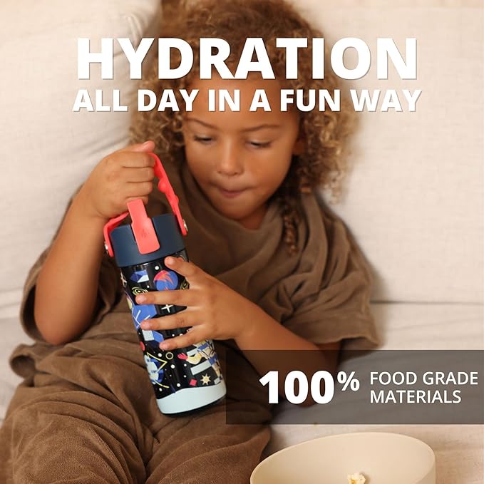 Elemental Water Bottles for Kids - Splash Kids Water Bottle for School with Pop-it Handle - BPA Free Tritan Plastic Water Bottle with Straw Leak Proof when Spout is Closed - Space - 18oz