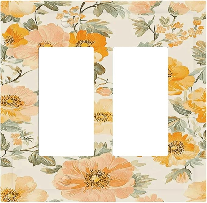 Decorative Outlet Covers Vintage Floral Pastel Flower Pattern 2 Gang Double Rocker Light Switch Cover Plate Electrical Switch Plate Cover Decorate GFCI Wall Plate for Bedroom Cabin Decor