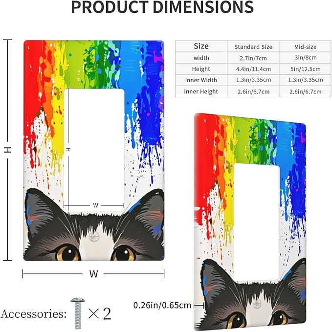 Cat Rainbow Single Rocker Wall Plate Decorative 1 Gang Light Switch Covers Electrical Switchplate Home Decorate Faceplat for Bathroom Bedroom Kitchen Room 4.5 x 2.76 Inch