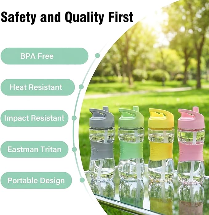 Sivaphe Clear Water Bottle with Straw 12 oz Portable Tritan Transparent Sports Drinking Bottle for School Girls Boys Yellow