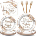 96Pcs Boho Bridal Shower Party Plates and Napkins for Bride Wedding Supplies Happily Ever After Themed Paper Dessert Plates Cheers to Love Tableware Set for 24 Guests Engagement Decorations