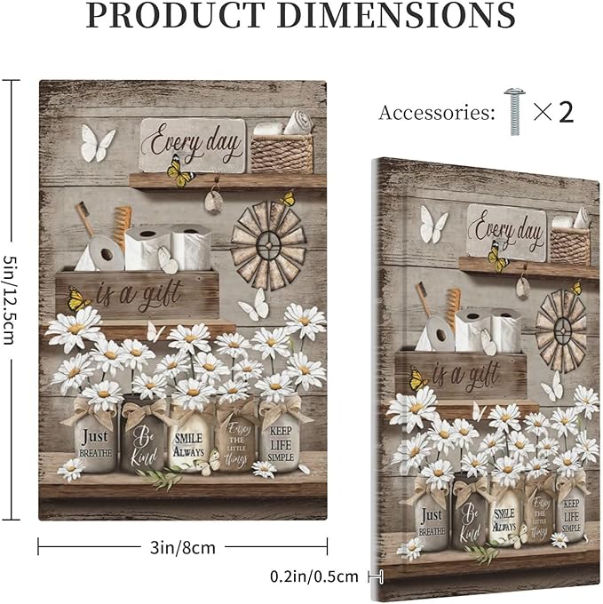 Rustic Daisy Flower Butterfly Inspirational Cottage Light Switch Cover Plate 1 Gang No Device Blank Electrical Wall Plates Faceplate Decorative Switch Plate Covers for Farmhouse Bedroom Decor