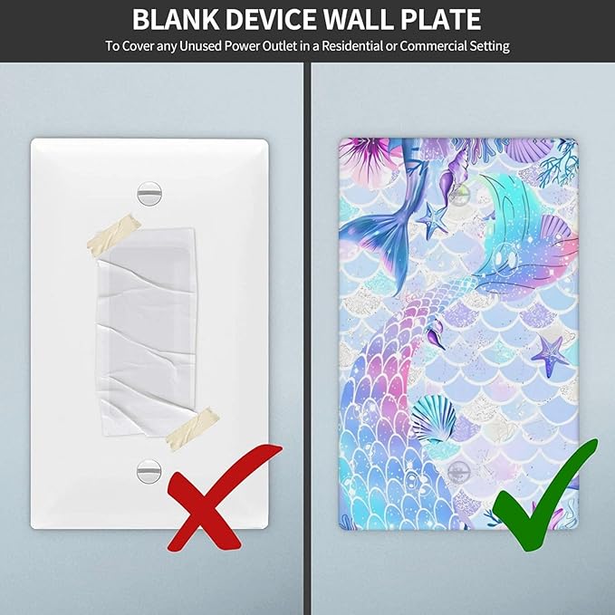 Mermaid Girl Light Switch Cover Plates Decorative Single Blank Wall Plate Electrical Switchpalte Faceplate for Kid Bedroom Home Bathroom Decor 4.5" x 2.76"