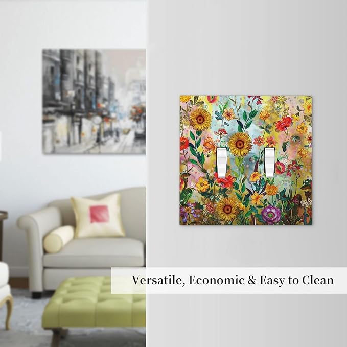Fall Colorful Sunflower Floral 2 Gang Light Switch Cover Plate Double Toggle Wall Plate Decorative Outlet Cover Electrical Faceplate Switchplate for Bedroom Bathroom Kitchen Decor