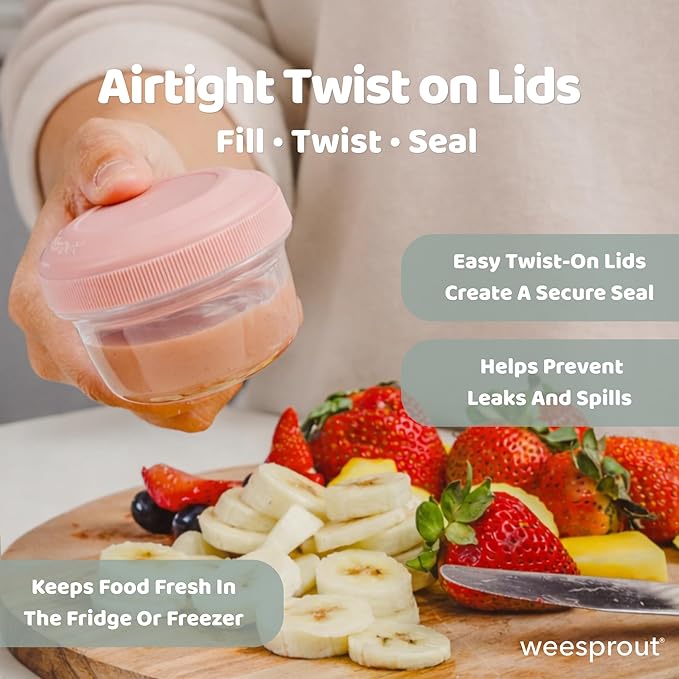 WeeSprout Leakproof Baby Food Storage - 12 Set, Small Plastic Containers with Lids, Lock in Freshness, Nutrients & Flavor, Freezer & Dishwasher Friendly, 4oz Snack Containers (Variety Pastel)