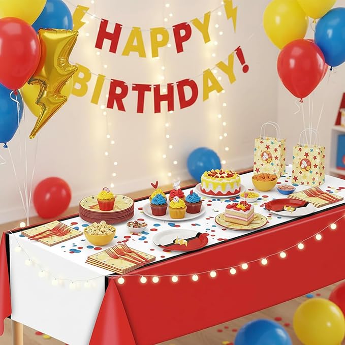 Cartoon Animation Plates and Napkins Party Supplies | 25 7inch Dessert Plates | 25 9inch Disposable Plates | 25 Napkins | 25 Forks | 1 Tablecloth Boy Girl Birthday Games Themed Party Tableware