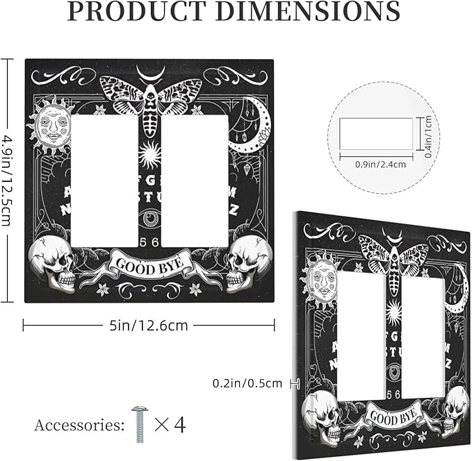 Black Witchy Skeleton Skull Gothic Sun Moon Decorative Outlet Covers 2 Gang Double GFCI Rocker Electrical Wall Panels Light Switch Cover Plate for Bedroom Living Room Decor
