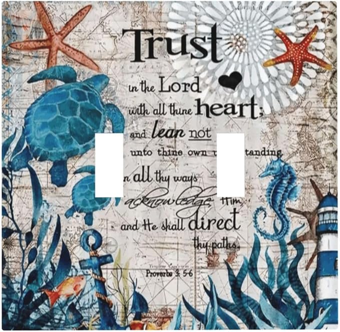 Inspirational Quote Turqoise Teal Blue Sea Ocean Turtle Nautical Map Beach Coral Reef Lighthouse 2 Gang Double Toggle Outlet Light Switch Wall Plate Outlet Cover Decorative Dual Electrical Faceplate