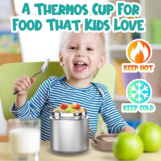 Thermo for Hot Food Kids - 15.2oz, Leak Proof Insulated Food Jar, Soup Thermo, Insulated Lunch Containers, Termos Para Comida Caliente, Wide Mouth Lunch Box with Folding Spoon and Handle