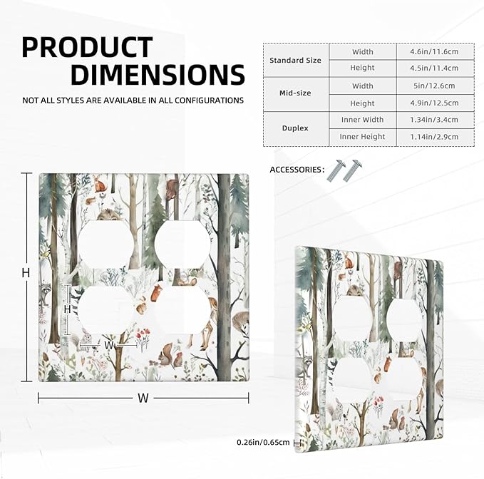 Snow Bear Fox Deer Forest Squirrel Wild Life Animal Outlet Covers 2 Gang Double Duplex Decorative Light Switch Covers Electrical Wallplates Socket Faceplate for Farmhouse Kids Room Decor