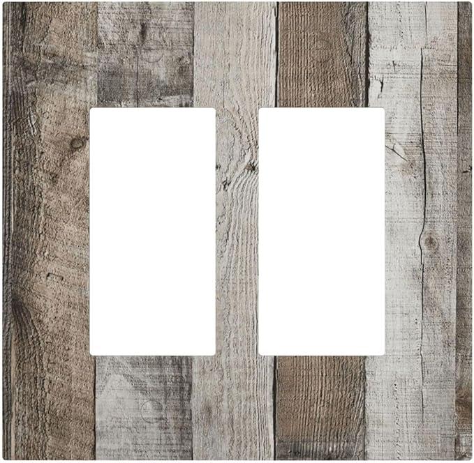 Natural Grey Wood Vintage Faux Wood Grain Decorative Outlet Covers 2 Gang Double GFCI Rocker Electrical Wall Panels Light Switch Cover Plate for Farmhouse Home Decor