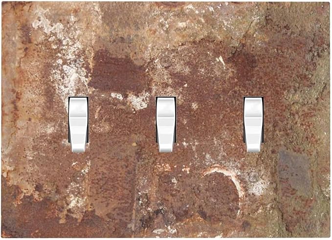 Decorative Switch Plates Shabby Old Aged Rusty Antique Brass Metal 3 Gang Wall Plate Triple Toggle Light Switch Cover Faceplate Electrical Wall Panels For Farmhouse Cabin Decor