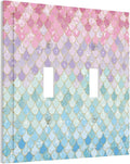 Colorful Mermaid Scales Double Toggle Light Switch Cover Decorative Blue 2 Gang Wall Plate Electrical Faceplate Switchplate for Girls Bedroom Kids Baby Nursery Living Room Decor