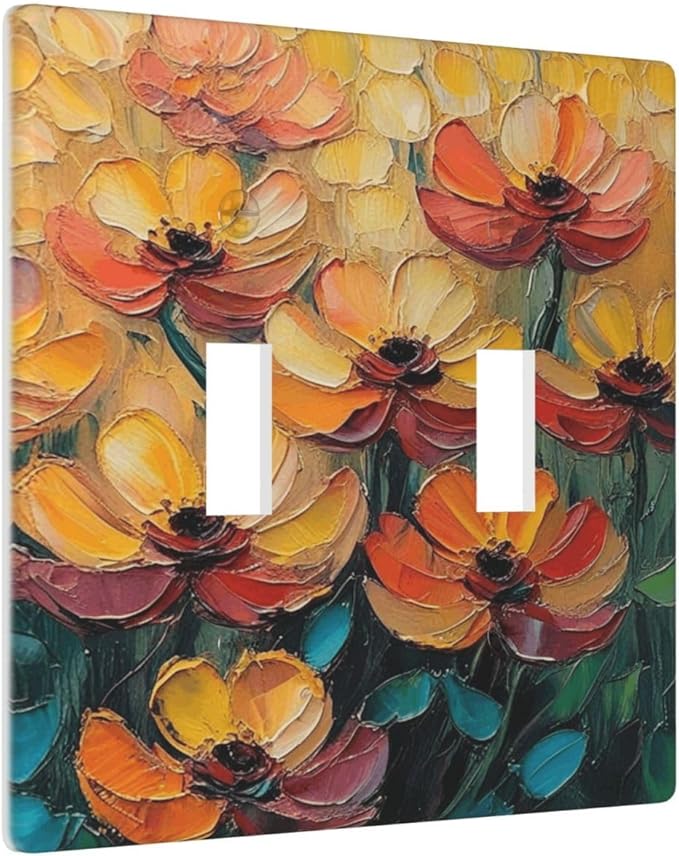 Decorative Art Light Switch Covers Color Flower Blaze 2 Gang Double Toggle Wall Plate Decorative Switchcover Electrical Switchplate for Home Decor