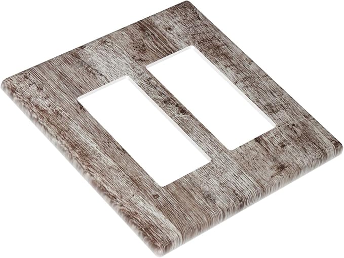 Decorative Outlet Covers Rustic Wood Grey Brown Vintage Wooden Plank 2 Gang Double Rocker Light Switch Cover Decorative Switch plates Electrical Wallplates GFCI Receptacle for Farmhouse Home