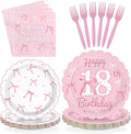 96Pcs Pink Bow Party Supplies Coquette 18th Birthday Party Plates and Napkins Disposable Bow Themed Tableware Set for Girl Happy 18th Birthday Baby Shower Decorations, Serves 24