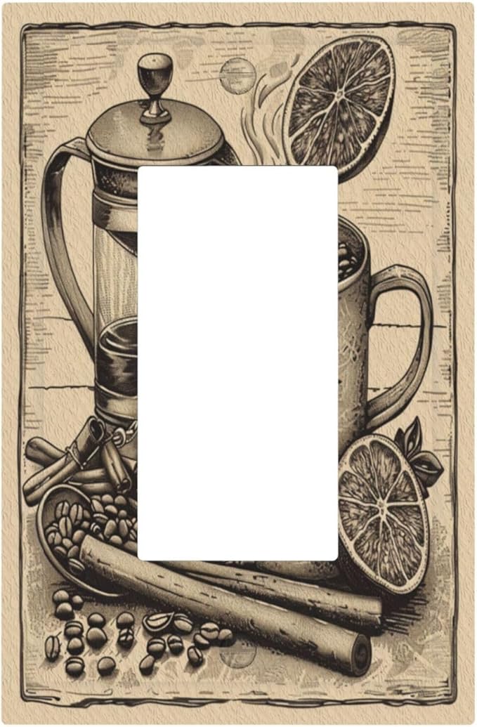 Light Switch Cover Plate Beige Vintage Rustic Coffee Beans Spice 1 Gang Outlet Covers Single Rocker Decorative Switch plates Electrical Wall Plates GFCI Receptacle for Kitchen Coffee Bar Decor