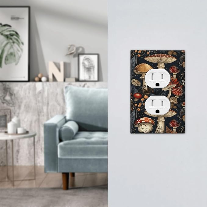 Outlet Covers Vintage Mushroom Floral 1 Gang Duplex Light Switch Cover Plate Decorative Switch Plate Covers Electrical Socket Cover for Bedroom Kids room Decor