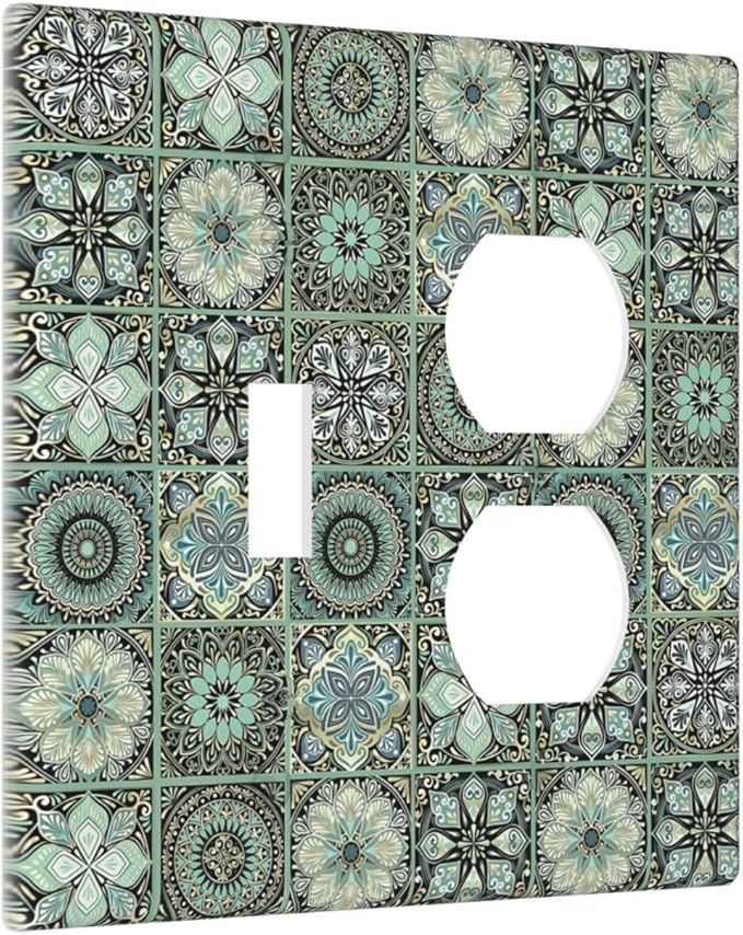 Moroccan Mandala Tile Floral Talavera Tiles Wallplates 1 Toggle 1 Duplex Switch Plate Electrical GFCI Faceplate Decorative Light Switch Covers for Bathroom Kitchen Decor