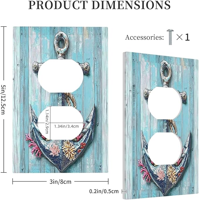 Outlet Covers Anchor Coastal Beach Nautical Coral 1 Gang Duplex Light Switch Cover Decorative Switch Plates Electrical Receptacle Faceplate Wall Plate For Farmhouse Cabin Decor