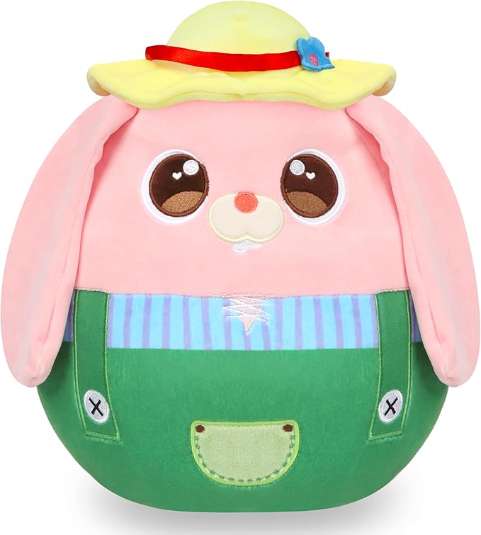 Hopearl Farmer Bunny Plush Toy, Stuffed Animal Rabbit Pillow Huggable Stuffed Animal, Smooth Plushies Pillow, for Kids Boys Girls, Pink, 12'' (Bunny)