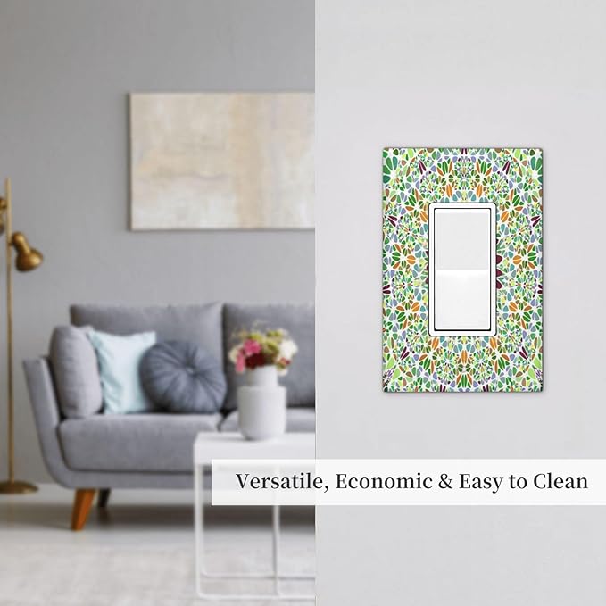 Mandala Flower Abstract Round Mosaic Floral Decorative Outlet Covers 1 Gang Single Rocker Light Switch Cover Plate Wall Plates GFCI Faceplate for Bedroom Living Room Decor