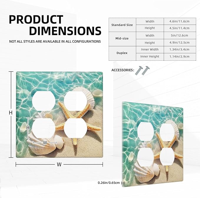 Outlet Covers Sea Shells And Star Fish In Ocean Beach 2 Gang Double Duplex Decorative Light Switch Covers Electrical Wallplates Socket Faceplate For Bathroom Home Decor