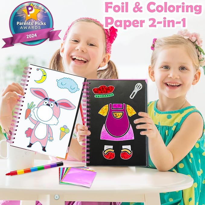 FUNNYB&G Foil Art Crafts for Kids Ages 4-8: Mother's Day 2026, Birthday Gift for Girls, Art and Crafts Supplies, Party Favors, Creative Toys for Girls 4 5 6 7 8 9 Years Old(Dress Up)
