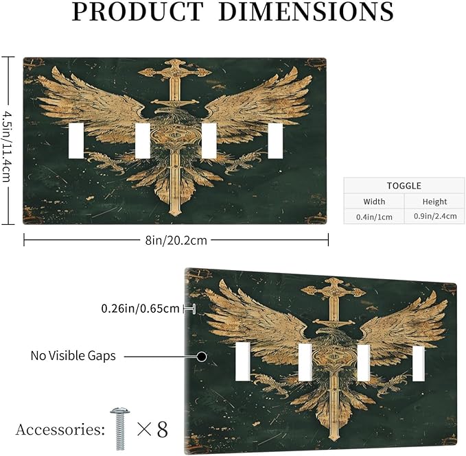 Medieval Retro Golden Eagle Totem Light Switch Covers Quad Toggle 4 Gang Wall Plate Decorative Switch Plates Electrical Faceplate for Bedroom Living Room Decor