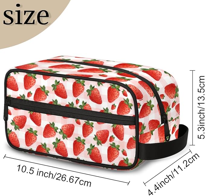 Kids Toiletry Bag for Girls - Strawberry Travel Toiletry Bag Hanging Dopp Kit Cosmetic Bag Makeup Bag Shower Shaving Bag for Toiletries Accessories