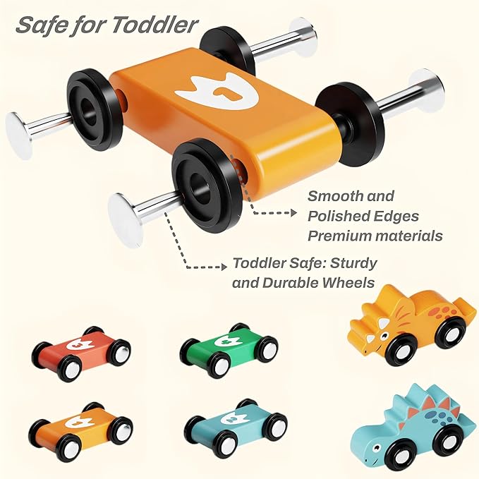 Montessori Toys for 1 Year Old Boy, Toddler Toys 1-2, First Birthday Gifts for Boys, Dinosaur Themed Toy Vehicle Set
