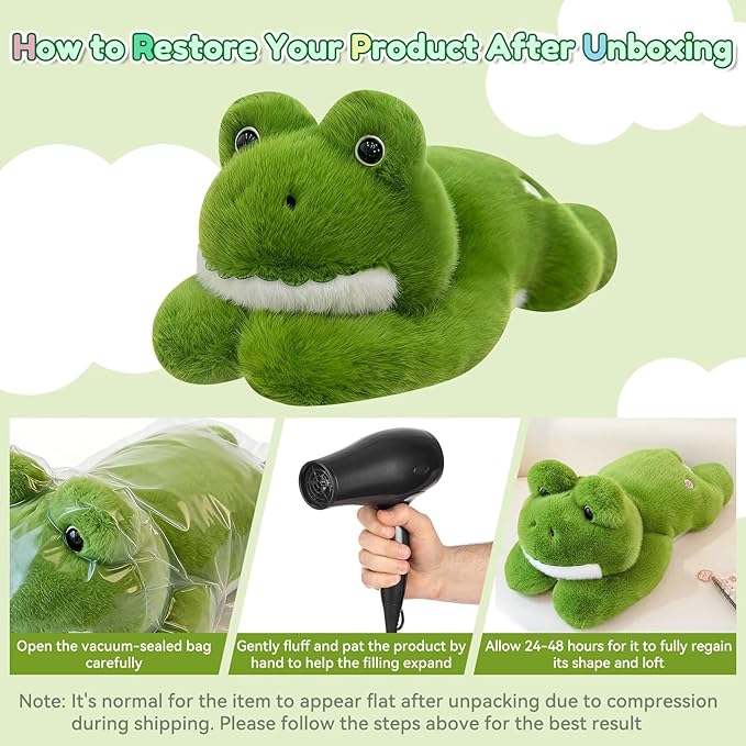 QUIRAI Weighted Stuffed Animals Frog Plush, 24" | 3.3 lb Frog Stuffed Animal, Pillowfort Weighted Plush Animals & Cute Plushies Gifts for Kids Adults