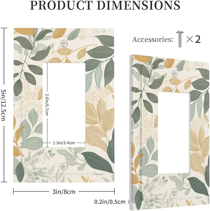 Boho Watercolor Leaves Single Light Switch Cover Plate Green Botanical 1 Gang Rocker Outlet Covers Switchplate Decorative Electrical GFCI Wallplate Faceplates for Country Bedroom Kitchen Decor