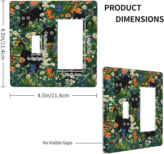 Cute Cool Funny Black Boho Cat 2 Gang Combination 1-Toggle 1-Decorator/Gfci Device Wall Plates Fun Cartoon Kid Boy Girl Forest One Rocker with Toggle Combo Light Switch Plates and Socket Outlet Covers