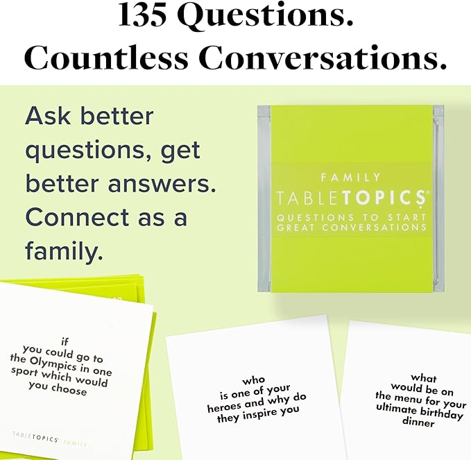 TableTopics Family Conversation Cards for Kids & Parents with 135 Questions for Fun & Connection at Dinnertime, Game Night, & Classrooms