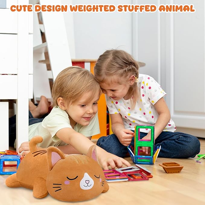 TOYSYM Weighted Stuffed Animals Cat, Orange Cat Plush with Weighted Beads, Cute Cat Plushie Pillow Gifts for Adults Kids Boys Girls