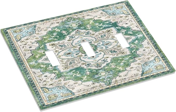 Sage Green Boho Vintage Floral Decorative Switch Plates 3 Gang Wall Plate Triple Toggle Light Switch Cover Faceplate Electrical Wall Panels for Bedroom Living Room Decor