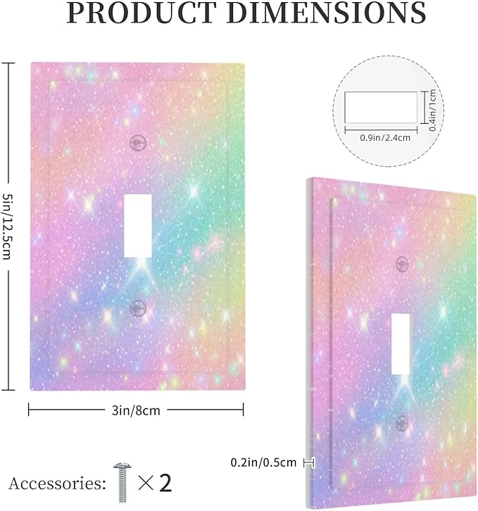 Decorative Light Switch Plate Covers Rainbow Shiny Gradient Colors 1 Gang Wall Plate Single Toggle Switch Cover Plate Jumbo Electrical Switchplate Receptacle for Kids Room Nursery Decor