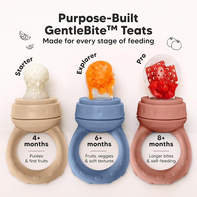 KeaBabies Baby Fruit Feeder 2pk - Silicone Baby Food Feeder for Babies 6-12 Months, Breast Milk Popsicle Teether, Weaning, Pacifier, Freeze Frozen Solid Food, Infant Feeding Essential (Maritime)